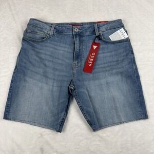 Guess Wyatt Stretch Denim Shorts Mens 36" (Fit 37") Light Wash 90s Fade Raw Hem